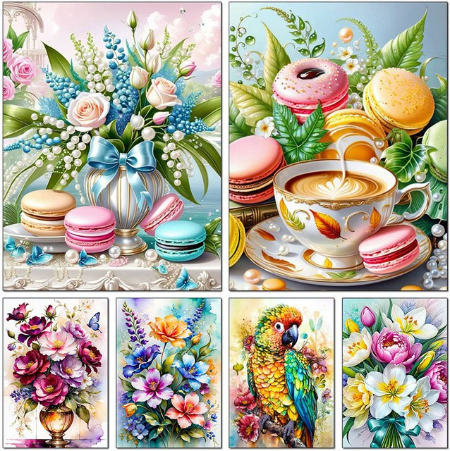 QIZITENG 5D Diamantmalerei DIY Set Blumenstrauß in Vase als Mosaik Wanddekoration - Bild 1