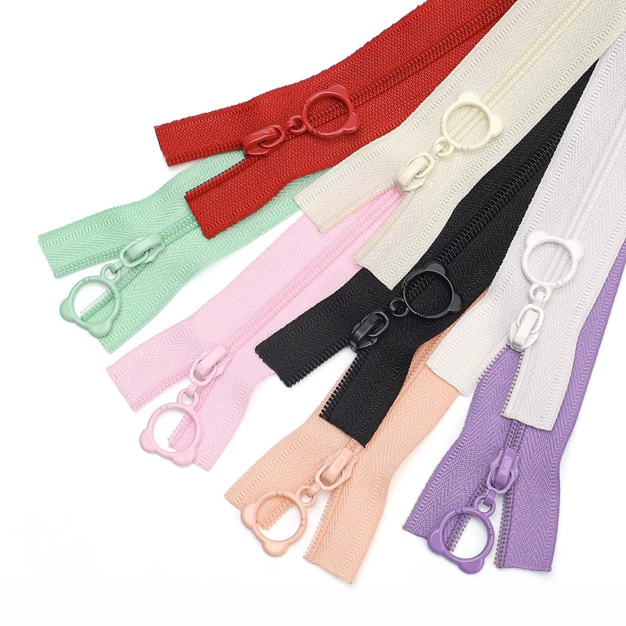 Changsons Set aus 3 Nylon-Reißverschlüssen und 10 Reißverschlussziehern mit Bärenkopf-Motiv in Multicolour, Länge: 4,57 m - Bild 3