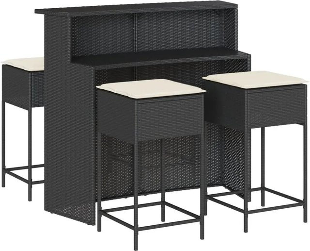 vidaXL 5-teiliges Gartenbar-Set aus Polyrattan mit Kissen in Schwarz und Weiß - Bild 1