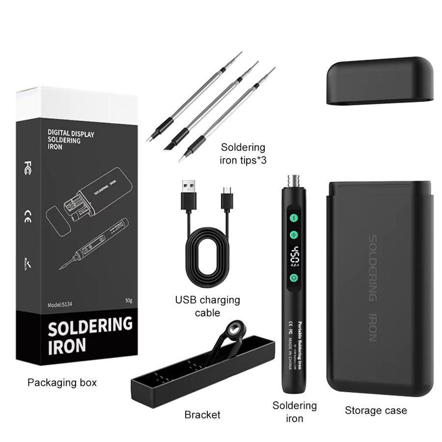 Aideepen Intelligenter Mini Lötkolben mit USB Typ C Schnittstelle und einstellbarer Temperatur in Schwarz - Bild 2