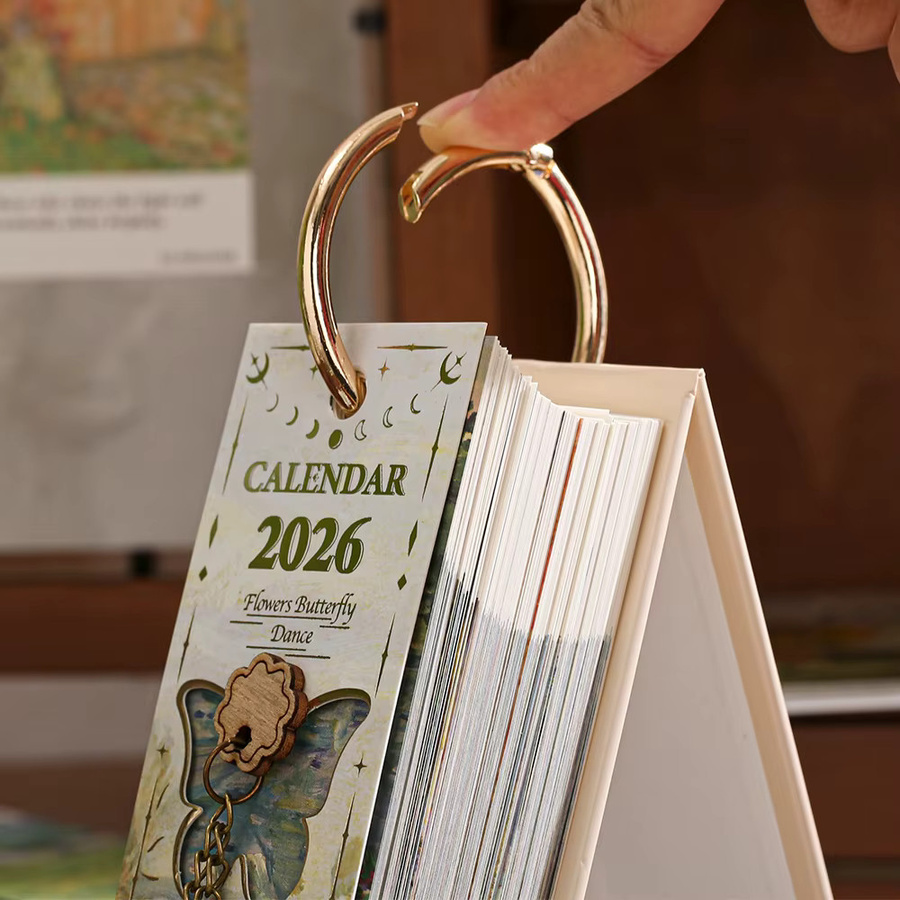 Tischkalender 2026 Vintage Stand-Flip-Kalender mit goldener Ringbindung als 365-Tagesplaner mit täglicher und monatlicher Übersicht in Gold - Bild 4