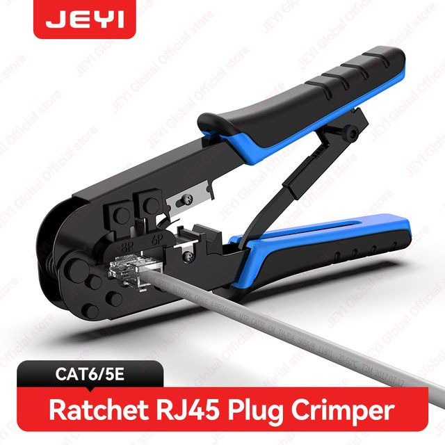 JEYI RJ45 Crimpzange für Ethernet-Netzwerkkabel mit Cutter und Stripper zum Crimpen, Schneiden und Abisolieren von 6P 8P RJ11/12 LAN-Kabeln - Bild 1