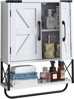 VEVOR Badezimmer Wandschrank in Weiß mit 2 Türen, verstellbaren Regalen, offener Trennwand und Handtuchhalter zur Wandmontage - Bild 1