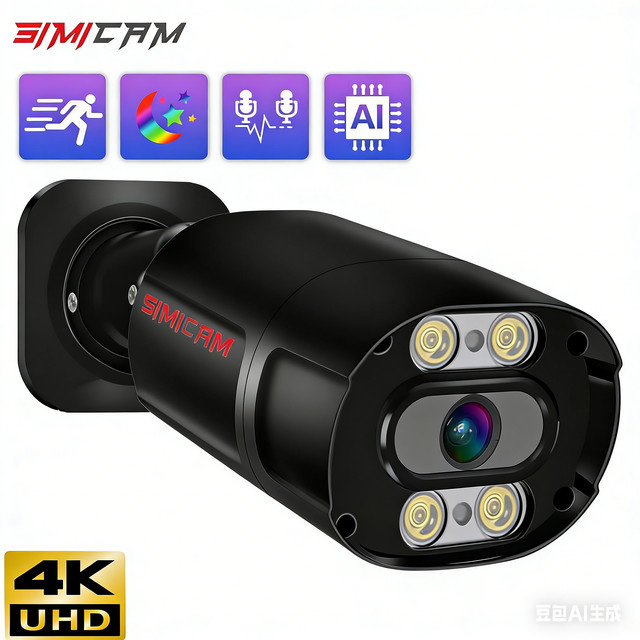SIMICAM UltraHD 4K 8MP Turret PoE IP-Sicherheitskamera mit Farb-Nachtsicht und Menschenerkennung, Schwarz - Bild 1