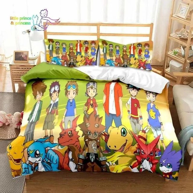 Digimon Anime Bettwäsche Set aus Mikrofaser mit Motiv für Erwachsene und Kinder, B/H: 140 x 210 cm, Mehrfarbig - Bild 1