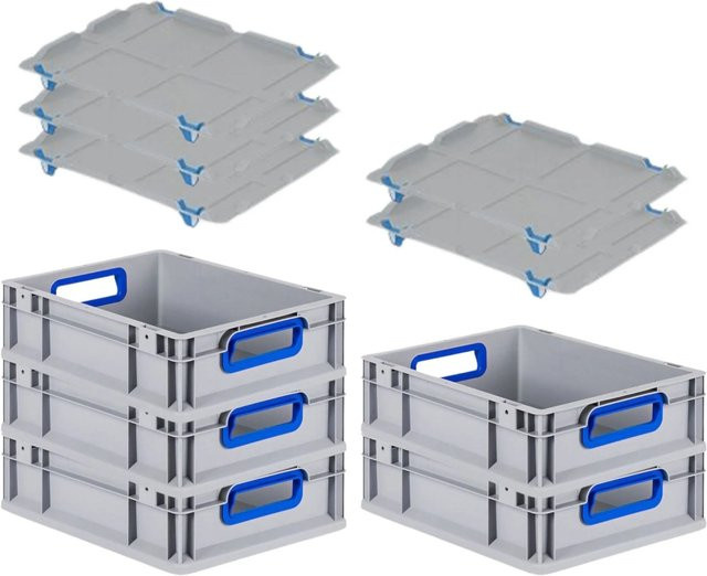 PROREGAL Spar Set 5x Eurobox Nextgen Color mit Auflagedeckel und Schiebeschnappverschlüssen, Farbe Blau, H x B x T: 12 x 40 x 30 cm - Bild 1