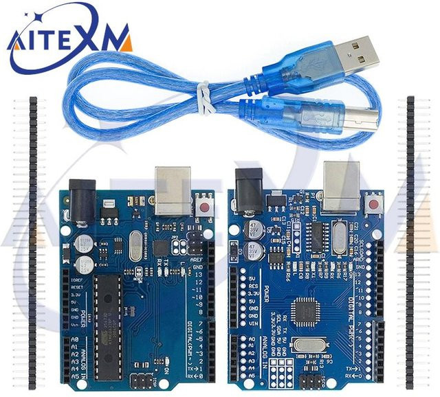 YANXD Uno R3 Entwicklungsplatine mit ATmega328P und CH340/ATmega16U2 Kompatibilität für Arduino inklusive Kabel und Proto Shield Erweiterungskarte in Blau - Bild 1
