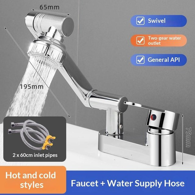 Binchi Outdoor Product Zweiloch-Spültischmischer in Chrom mit Messingkern, Schwenkauslauf und zwei Wasserflussmodi für Küche und Badezimmer - Bild 1
