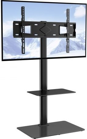 VEVOR TV Ständerhalterung für 32 bis 65 Zoll, schwenkbarer und höhenverstellbarer Bodenständer mit Glasfuß, Schwarz - Bild 1