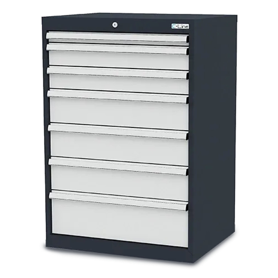 Simplaflex Schubladenschrank mit 7 Schubladen aus Stahlblech, grau, B/T/H: 70 x 57,5 x 102 cm - Bild 2