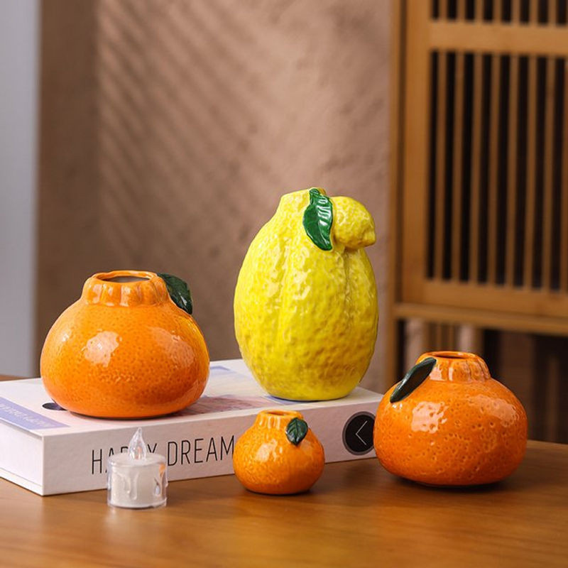 ACRDDK Keramikvase in Orangenform für Schnittblumen und Hydrokultur, Farbe: Orange - Bild 1