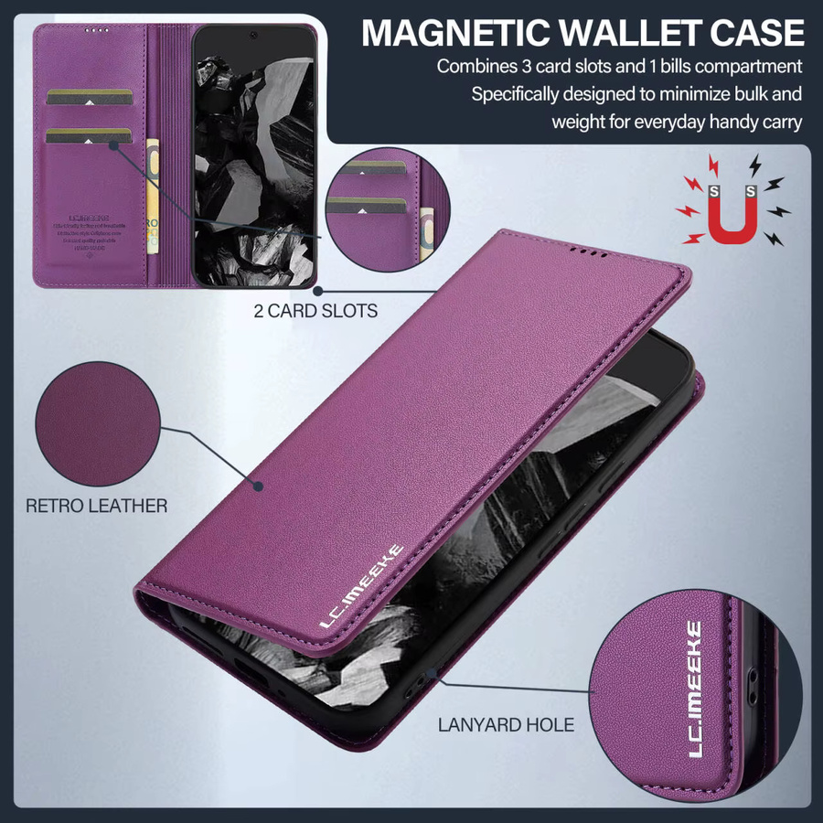 Magnetische Business Flip-Lederhülle mit Kartenfach für Google Pixel 10 9 8 7 Pro XL von aierkeba in Schwarz oder Lila - Bild 3