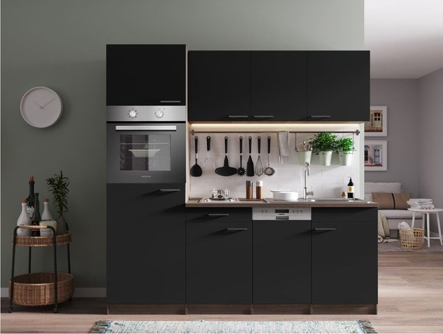 Respekta Küchenzeile KB205EYS in Schwarz und Eiche York Nachbildung, Breite: 205 cm - Bild 1