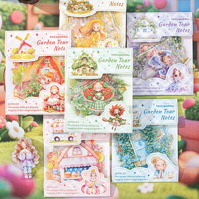 mr.paper Garten-Spielbuch-Serie Aufkleber Set mit Mädchen-Thema für DIY-Handbuch, Collage und Postkarten, 60 Blatt, Mehrfarbig - Bild 1