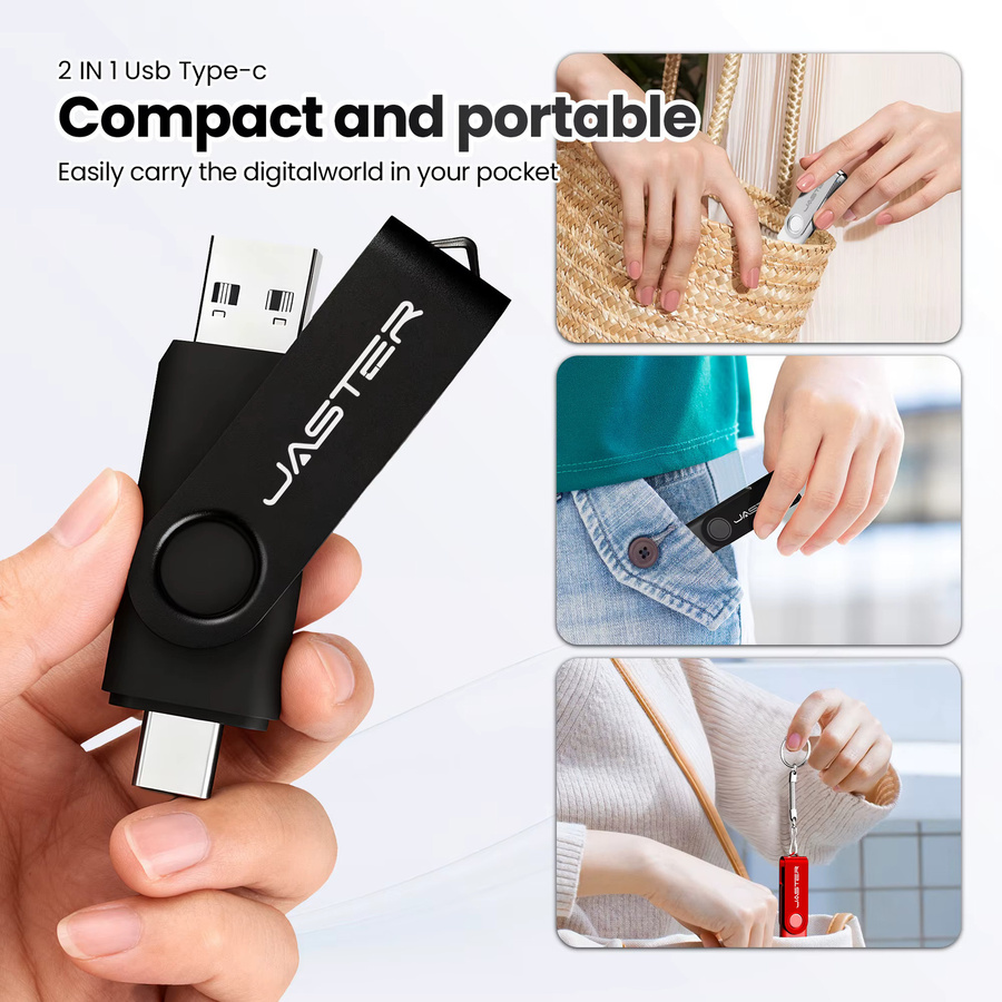 JASTER 2-in-1 USB-C Speicherstick mit 360 Grad Rotation in Blau und Schwarz für Mobiltelefone und Computer - Bild 2