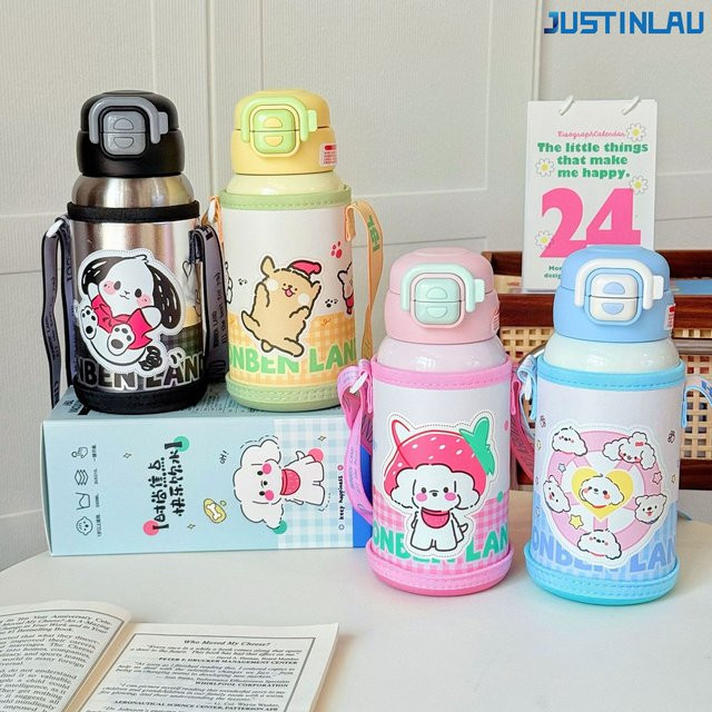 JUSTINLAU Vakuum-Isolierflasche aus Edelstahl mit Strohhalm, Schwarz, 500 ml - Bild 1