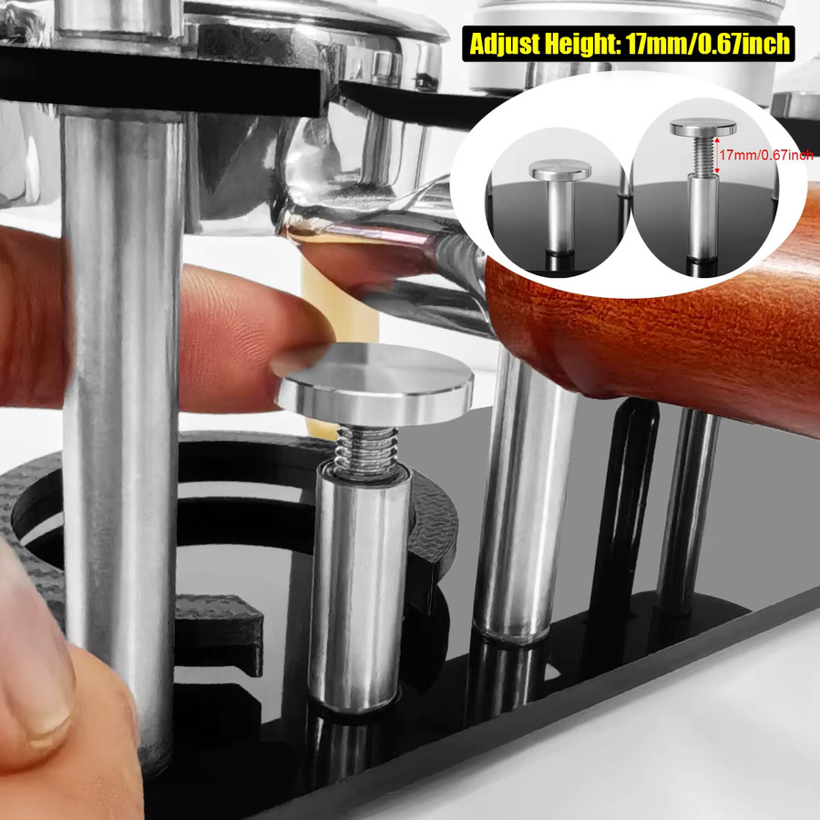 XINGZHAOHOME Siebträger und Tamper Ständer in Schwarz für 51mm, 53mm und 58mm mit doppelschichtiger Aufbewahrung für Espresso-Tamper und Verteiler - Bild 6
