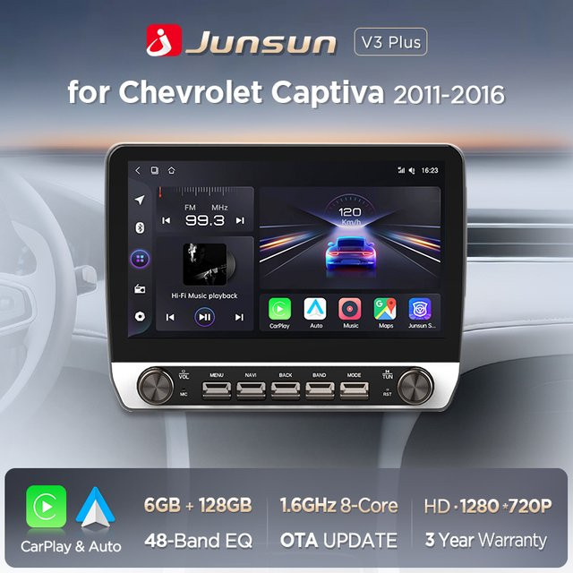 Junsun 10,1 Zoll Wireless Carplay und Android Auto Autoradio für Chevrolet Captiva 2011-2016 in Schwarz mit Bluetooth, GPS, Navi und 4G Unterstützung - Bild 1