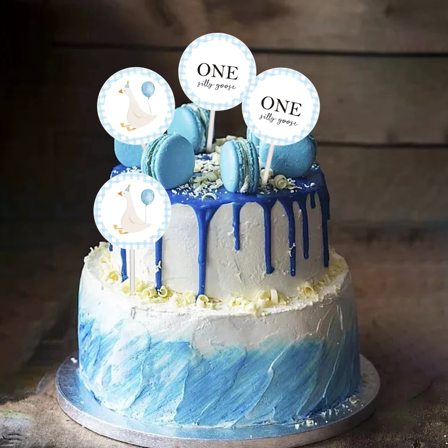 Tissy Cupcake Topper Set mit blauen Cartoon Gänsen für Geburtstag und Party Dekoration, 30 Teile - Bild 2