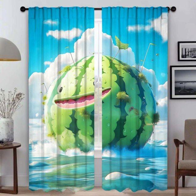 Summer Shades Moskitonetze im Wassermelonen-Design, 2er-Set Raumteilervorhänge für Wohnzimmer und Innenräume, Mehrfarbig, Breite: 50 cm, Höhe: 70 cm - Bild 1