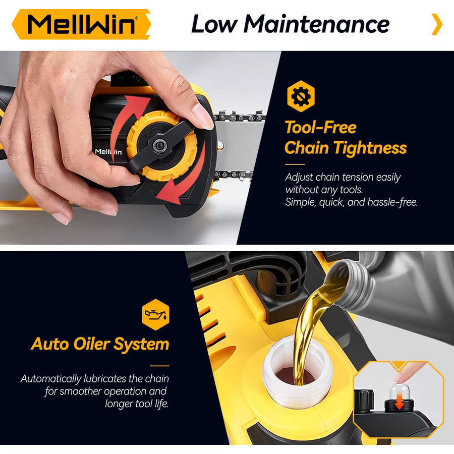 MELLWIN 12-Zoll Bürstenlose Elektrische Kettensäge in Gelb für Makita 18V Akku - Bild 4