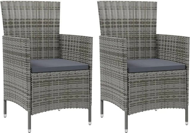 Furnicato Gartenstühle Set aus 2 Stück in Grau aus Poly Rattan mit Kissen und Armlehnen - Bild 1
