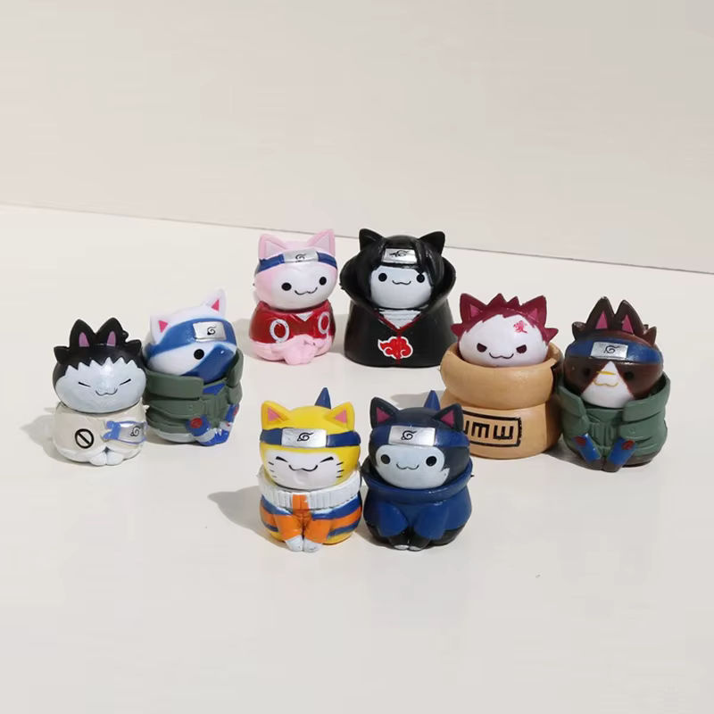 8er Set Naruto Anime Figuren aus Kunststoff und Kunstharz, mehrfarbige Katzen-Modelle von Bandai als Dekoration und Geschenk für Kinder - Bild 4