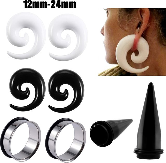 Ohr-Expander Piercing, Acryl, Schwarz Weiß, Spirale, 12mm-24mm, Unisex - Bild 1