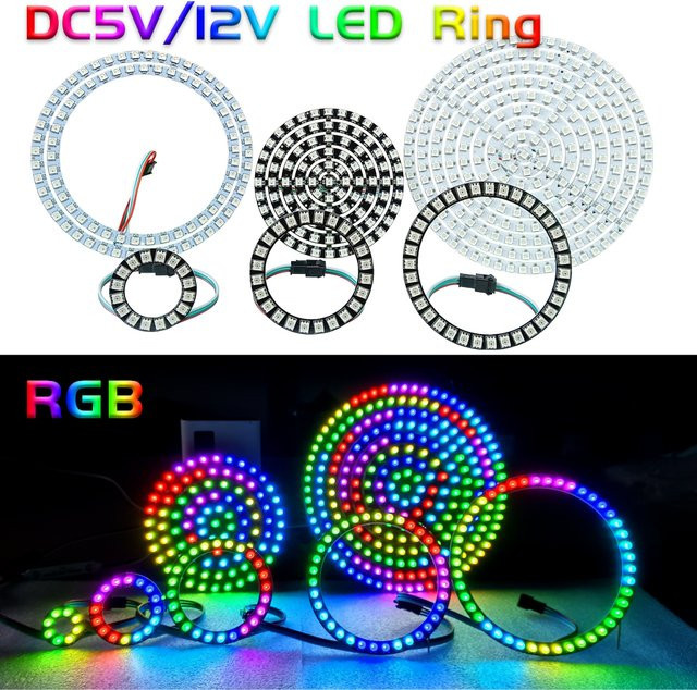 FUNZENXIN WS2812B SK6812 RGBIC Smart LED Ring Module, individuell adressierbare Pixel mit integriertem IC, 3-Pin, 5V/12V kompatibel - Bild 1