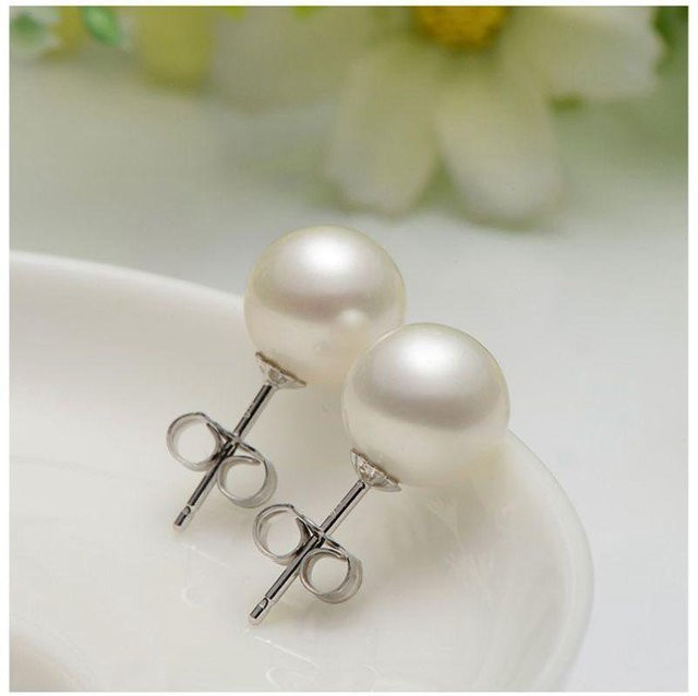 Wucifang Jewelry Ohrstecker, 925 Sterlingsilber, Süßwasserperlen, 8-9 mm, weiß, Unisex - Bild 1