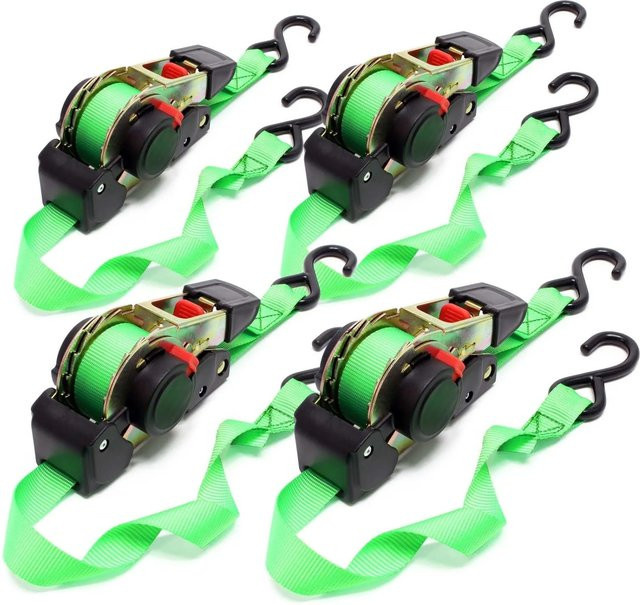 Wiltec 4er Set Automatik Spanngurte Selbstaufrollend, Farbe: Grün, Breite: 25 mm, Länge: 18 m, Belastbarkeit: 320 daN - Bild 1