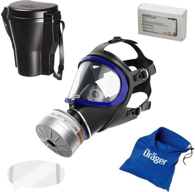 Dräger Atemschutz-Vollmaske X-plore 6300 Set in Schwarz mit A2B2E2K2 P3 D Hg Filtern und Zubehör in Universalgröße - Bild 1