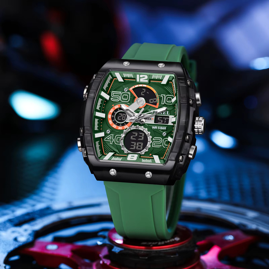 SMAEL Sportuhr, Herren, Analog-Digital, Eckig, Silikonarmband, Grün, 5 ATM - Bild 1
