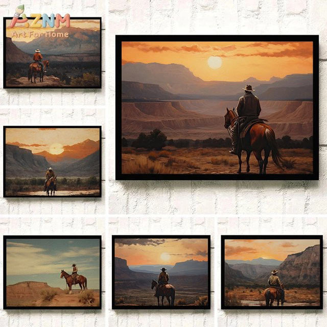Kayou Vintage Western Cowboy Reitkunst Poster als Leinwanddruck in Mehrfarbig - Bild 1