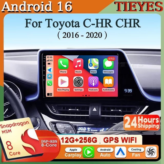 TIEYEZ Android 16 Autoradio mit QLED Display, CarPlay & Auto Navigation mit GPS, Schwarz, für Toyota C-HR 2016 - 2020 - Bild 1