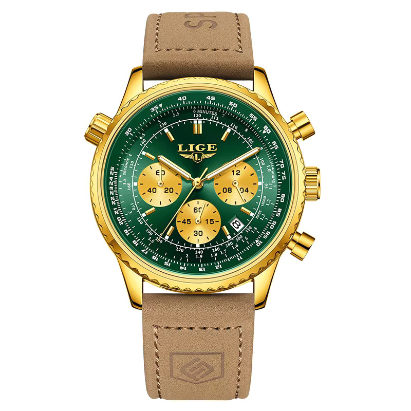 LIGE Armbanduhr Chronograph, Quarz, Leder, Herren - Bild 7