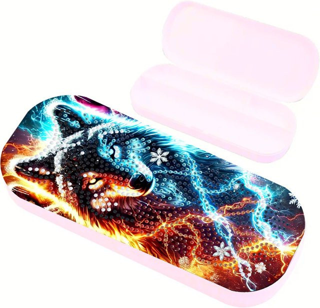 DIY Wolf Diamond Painting Federmäppchen aus Kunststoff in Multicolour zur Aufbewahrung von Stiften und Markern - Bild 1