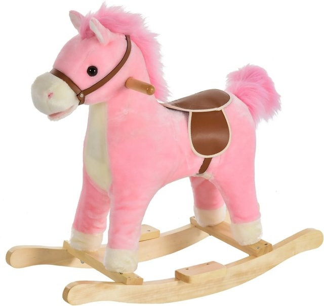 HOMCOM Schaukelpferd mit Tiergeräuschen und Haltegriffen, Rosa, Plüsch - Bild 1