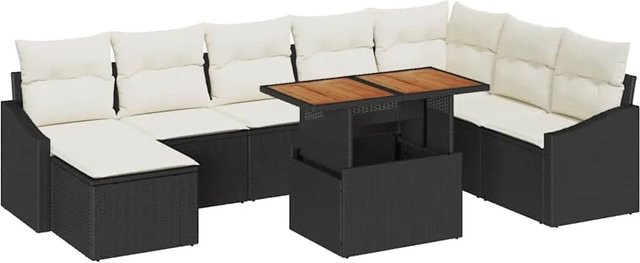 vidaXL Garten-Sofa-Set aus Poly Rattan mit Speicherfunktion, 9-teilig, Schwarz - Bild 1
