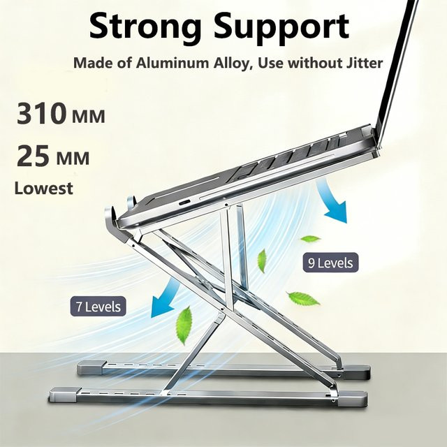 Verstellbarer Laptop-Ständer aus Aluminium für MacBook und Notebook in Silber und Grau mit Wärmeableitung - Bild 1