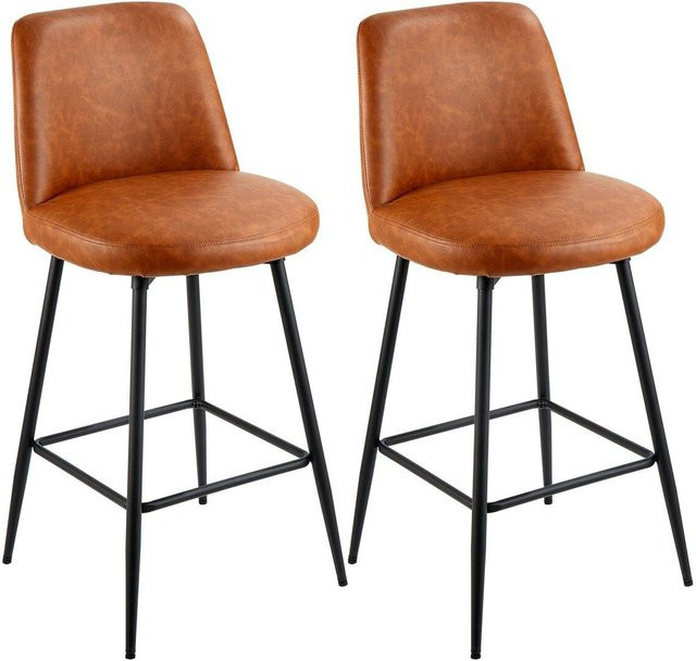 Barhocker Set aus 2 Stück von Buying Solutions, MB, moderner Drehhocker aus braunem PU-Leder mit Rückenlehne und Metallbeinen, Tresenhöhe: 69 cm - Bild 1