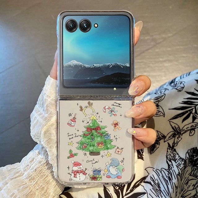 Stoßfeste Handyhülle mit Cartoon-Weihnachtsbaum Design für Motorola Razr 50, Razr 40 Ultra und Razr 40, transparent und faltbar - Bild 1