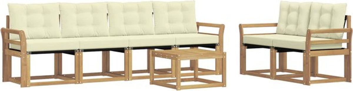 7-teilige Outdoor-Sofagarnitur aus Akazie mit Kissen in Weiß und Beige von vidaXL - Bild 1
