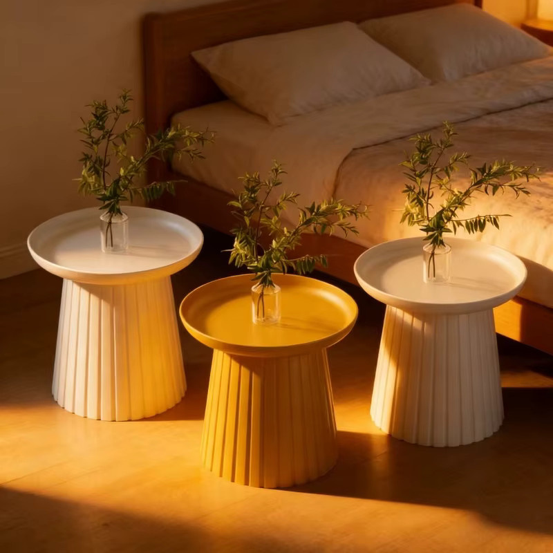 LIUSHADUOLA Couchtisch im skandinavischen Design mit pilzförmigem Stil in Beige und Weiß matt - Bild 3