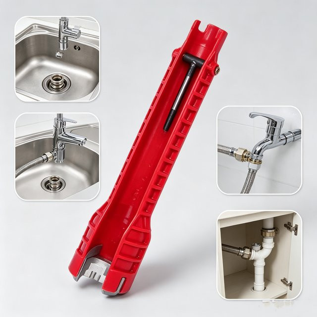 TTAKA7 Sanitär-Reparaturwerkzeug Doppel-Kopf-Wasserhahnschlüssel mit Anti-Slip-Griff in Rot - Bild 1