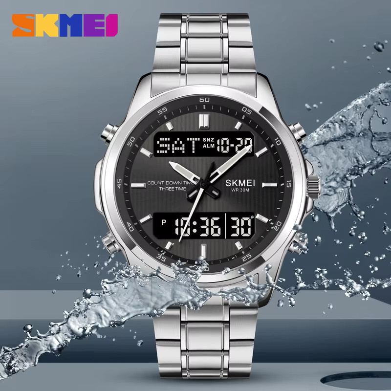 SKMEI Armbanduhr, Digitaluhr, Quarz, Edelstahl, Silber, Herren - Bild 2