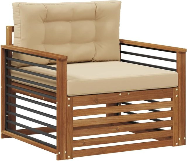 vidaXL Outdoor-Sofagarnitur aus massivem Akazienholz mit Polsterkissen in Braun und Beige - Bild 1