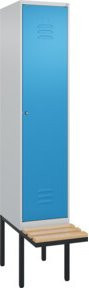 C+P Spind Classic PLUS Garderobenschrank mit Sitzbank, 1 Abteil, Lichtgrau, B/T/H: 212,0 x 40,0 x 81,5 cm, mit Zylinderschloss und 4 Garderobenhaken - Bild 1