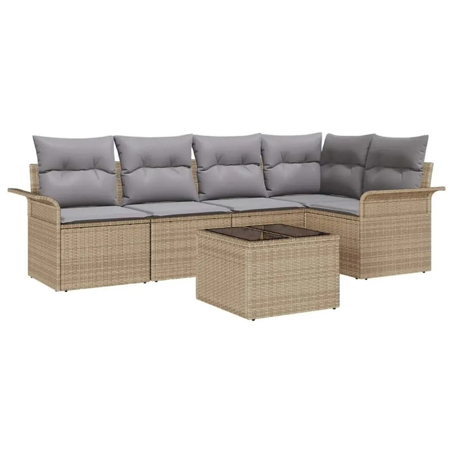 vidaXL Garten-Sofa-Set aus Poly Rattan in Beige mit 6-teiliger L-Form, Kissen und integriertem Stauraum - Bild 2