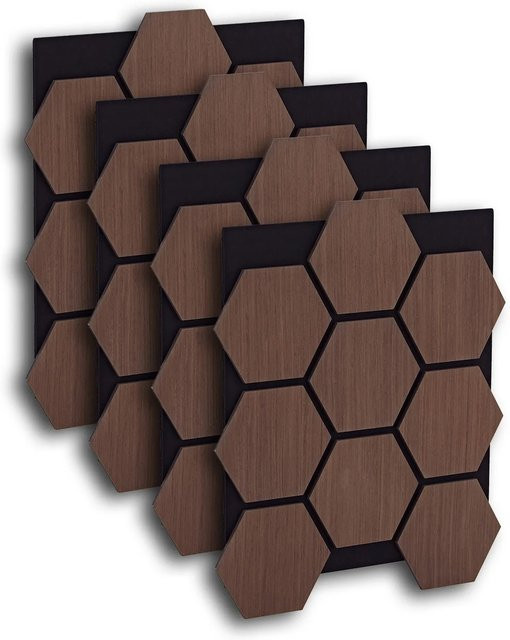 Homestyle4u Akustikpaneele Hexagon aus Holz und Filz in Braun, 4 Stück, B: 76 cm, H: 62 cm - Bild 1